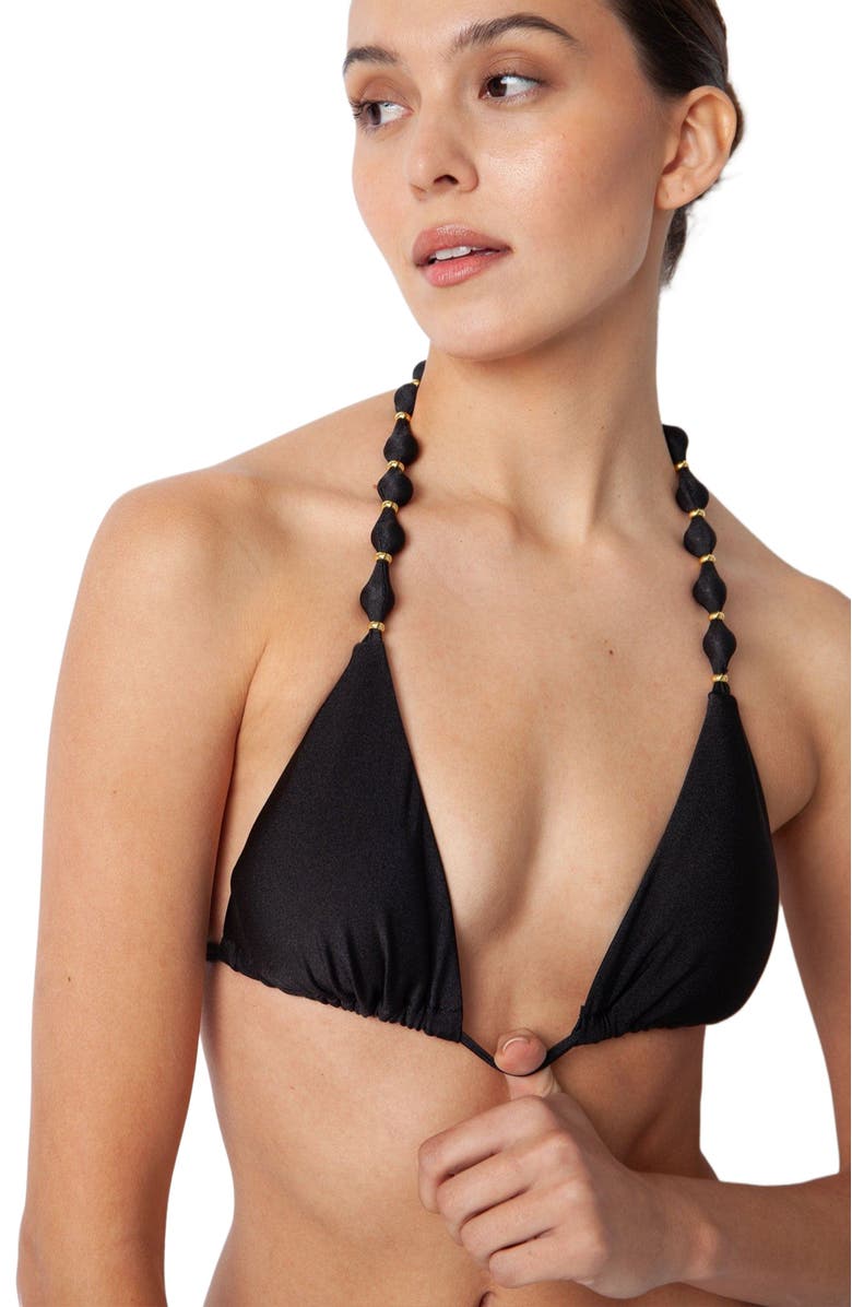 Villa Fresca Sole Beaded Bikini Swimsuit Top, Alternate, color, Black