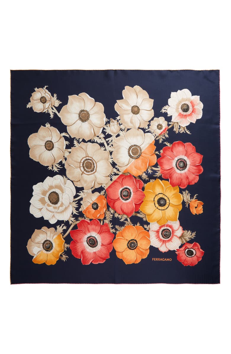 FERRAGAMO Anemone Flower Silk Scarf, Main, color,