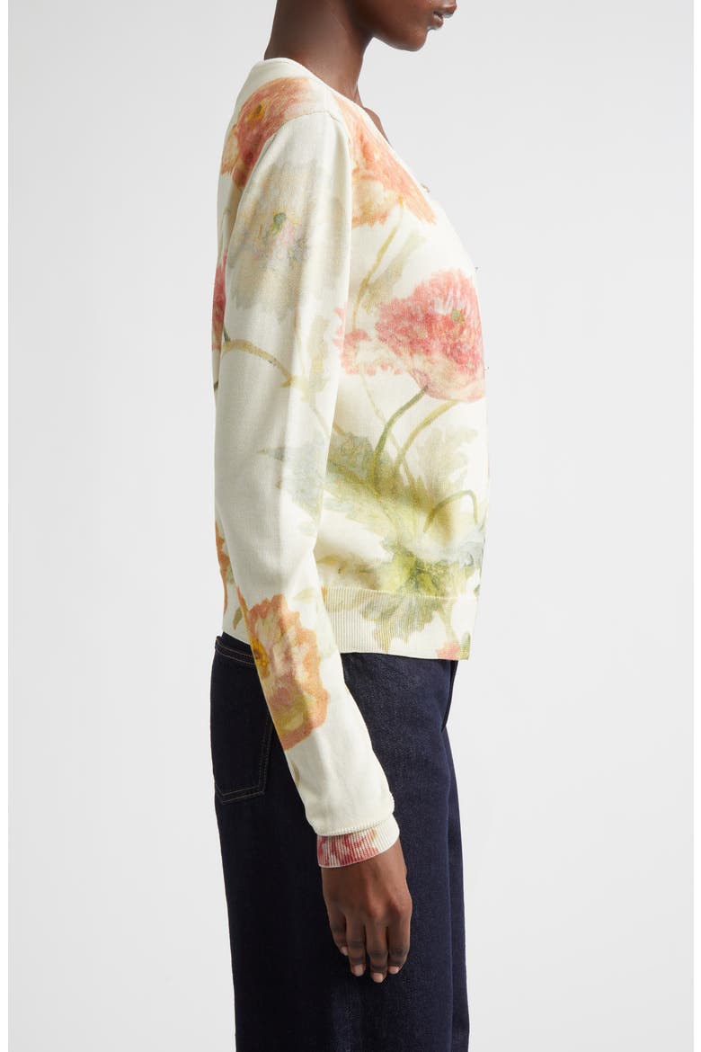 Poppy Print Silk & Cotton Cardigan, Alternate, color, ALMOND MULTI