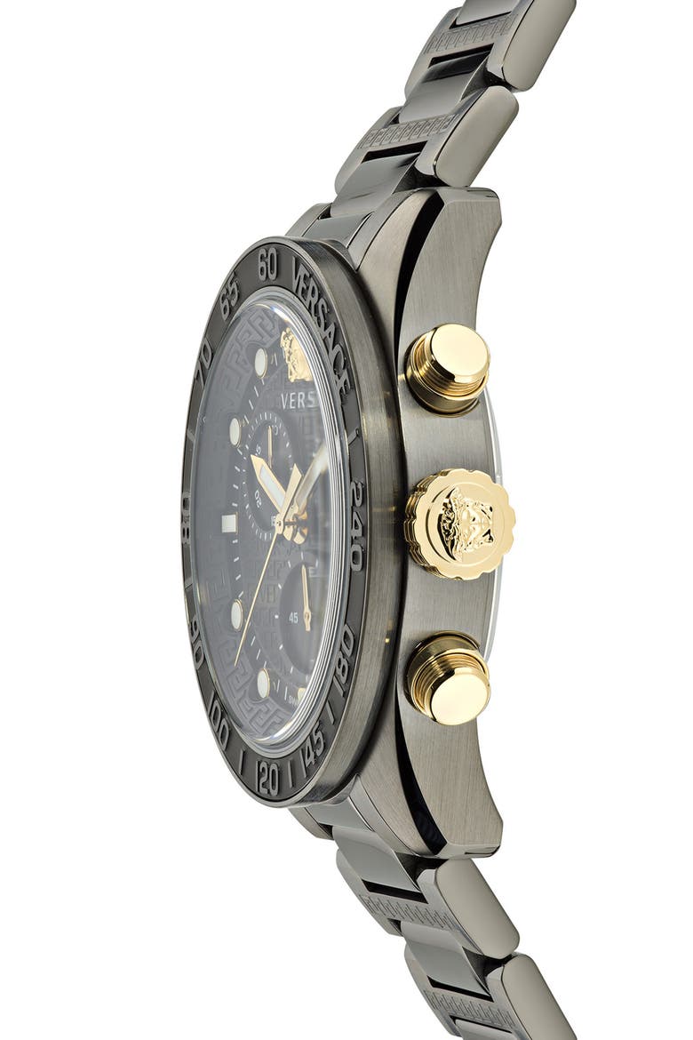 Greca Dome Chronograph Bracelet Watch, 43mm, Alternate, color, IP GUNMETAL