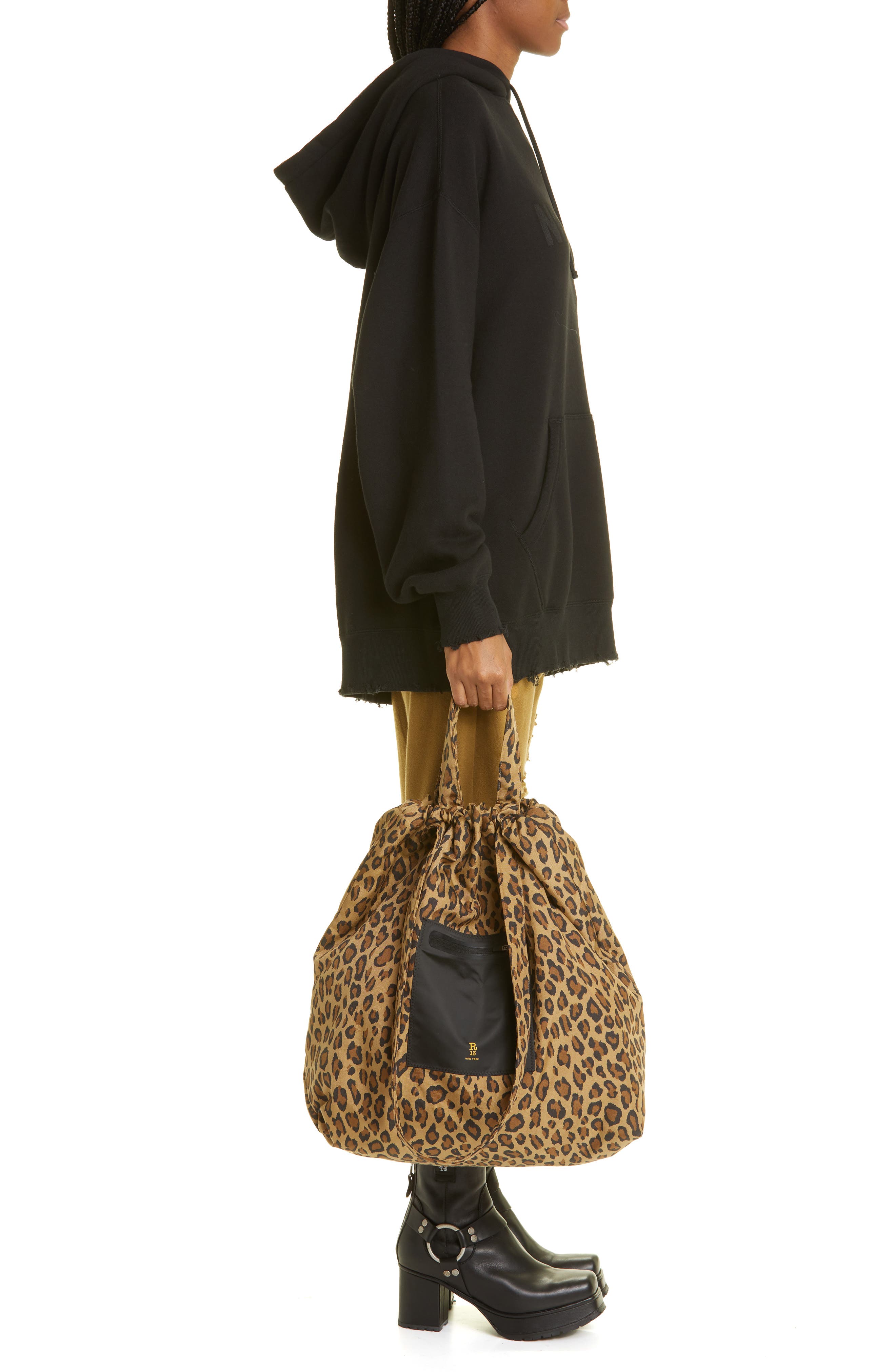 R13 Oversize Leopard Print Tote, Alternate, color, 