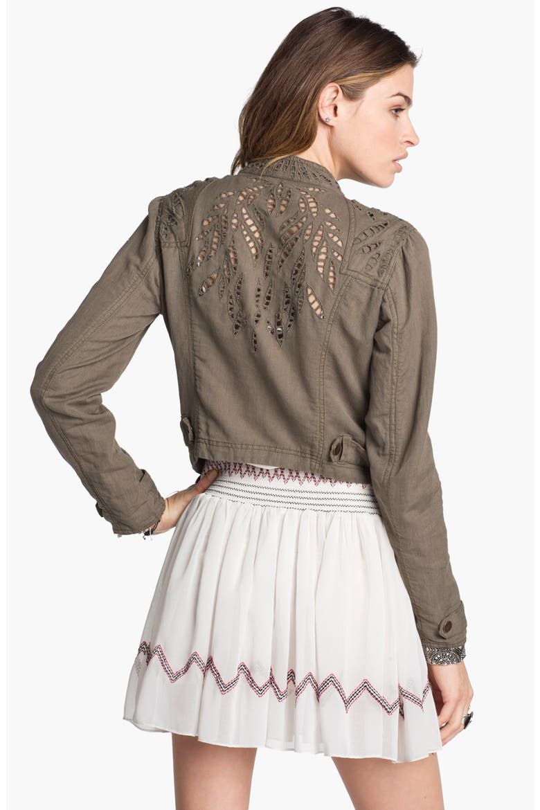 Cutwork Linen Blend Jacket, Alternate, color, TECH GREEN