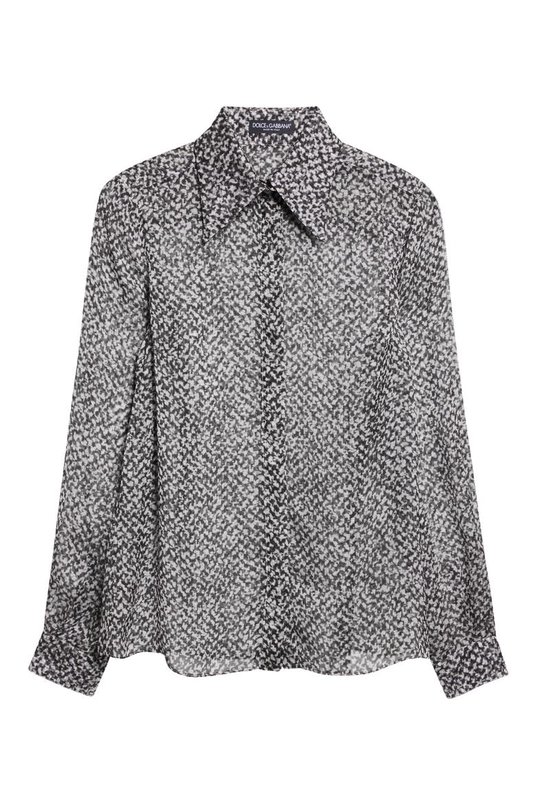 Bouclé Print Silk Chiffon Button-Up Shirt, Alternate, color, HH5QR BOUCLE BCO/ NERO