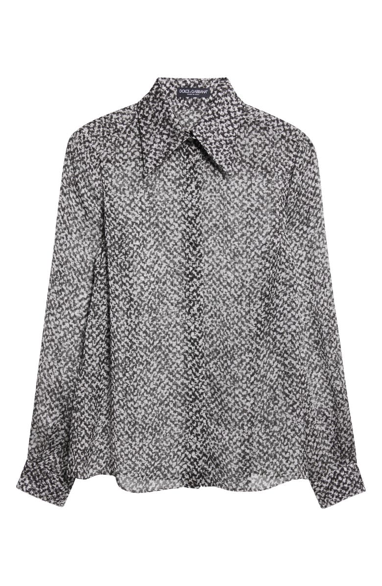 Dolce&Gabbana Bouclé Print Silk Chiffon Button-Up Shirt, Alternate, color, Hh5qr Boucle Bco/ Nero