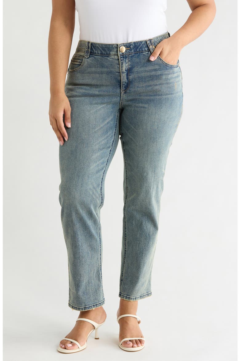 AB Solution High Waist Cuffed Boyfriend Jeans, Main, color, MID BLUE ARTISINAL