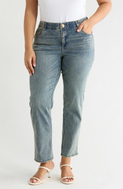 AB Solution High Waist Cuffed Boyfriend Jeans (Plus)