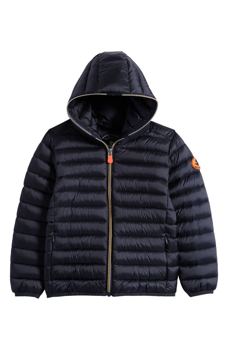 Save The Duck Kids' Iris Shiny Hooded Puffer Jacket, Main, color, Blue Black