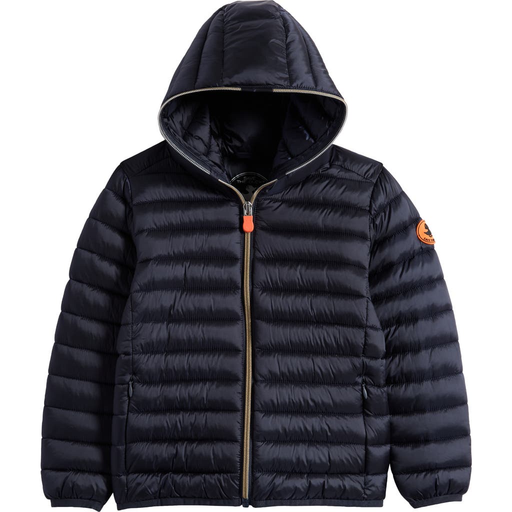 Save The Duck Kids' Iris Shiny Hooded Puffer Jacket In Black