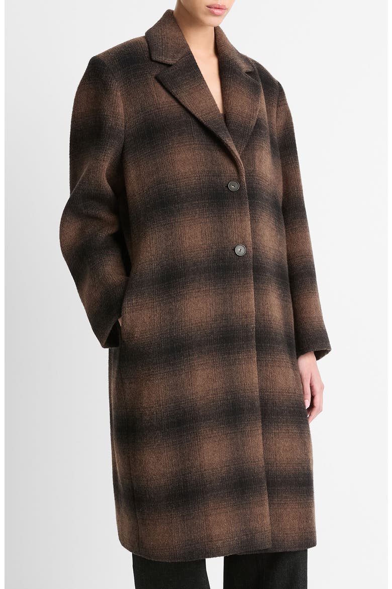 Shadow Plaid Wool Blend Coat, Alternate, color, DEEP WALNUT