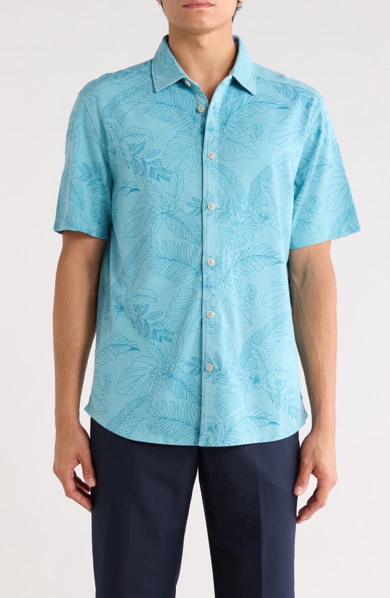 Tommy Bahama Floral Short Sleeve Button-Up Shirt, Main, color, Milky Blue