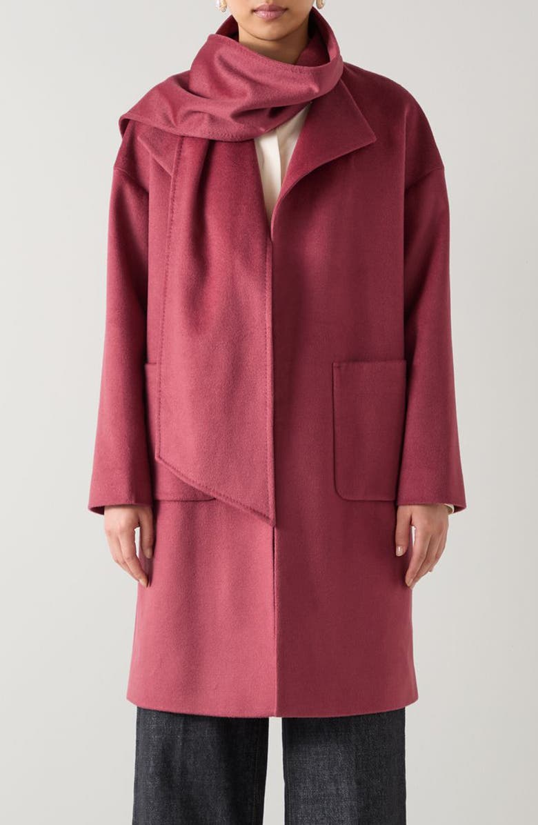 LK Bennett Gwen Merino Wool Scarf Coat, Main, color, Red