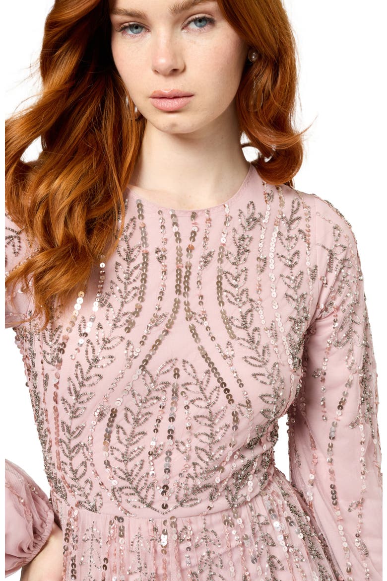 Occasion Modest Embellished Sequin Beaded A Line Evening Maxi Dress, Alternate, color, FROSTED PINK