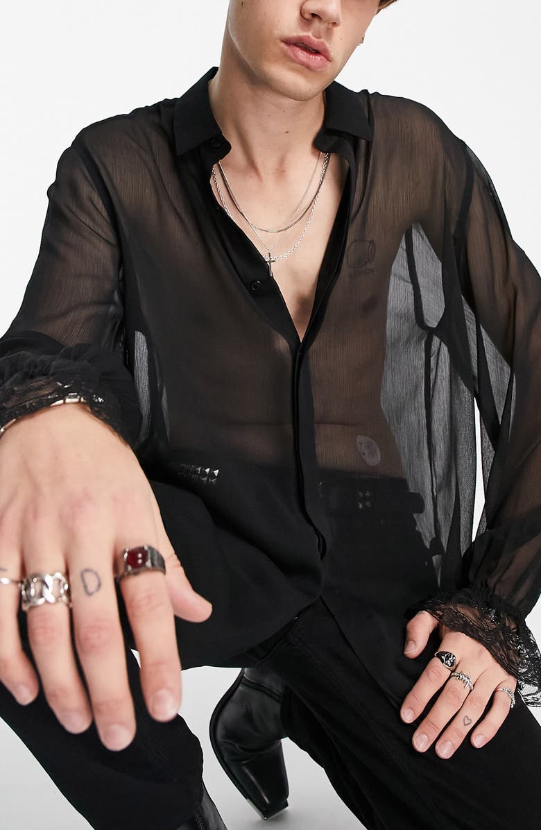 ASOS DESIGN Sheer Button-Up Shirt, Alternate, color, 