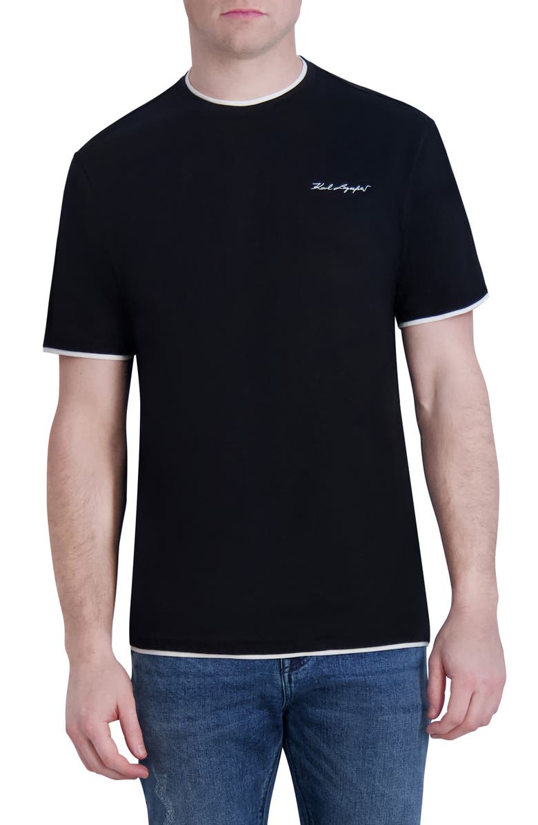 KARL LAGERFELD PARIS Tipped Cotton T-Shirt, Main, color,