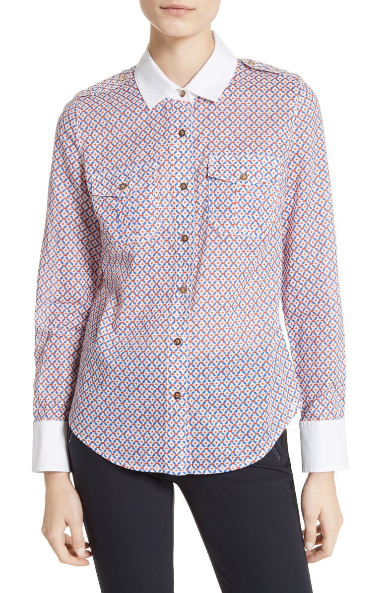 Tory Burch Brigitte Contrast Trim Blouse, Main, color, 