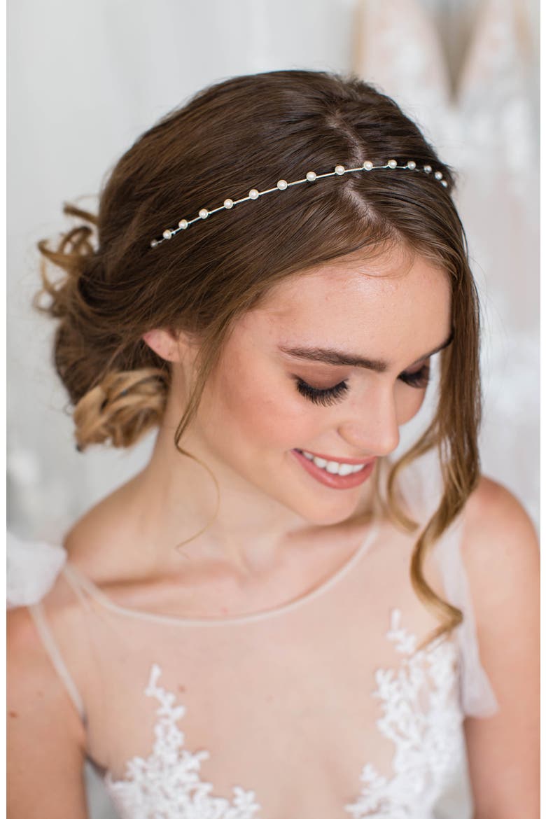 Jayla Imitation Pearl Headband, Alternate, color, SILVER