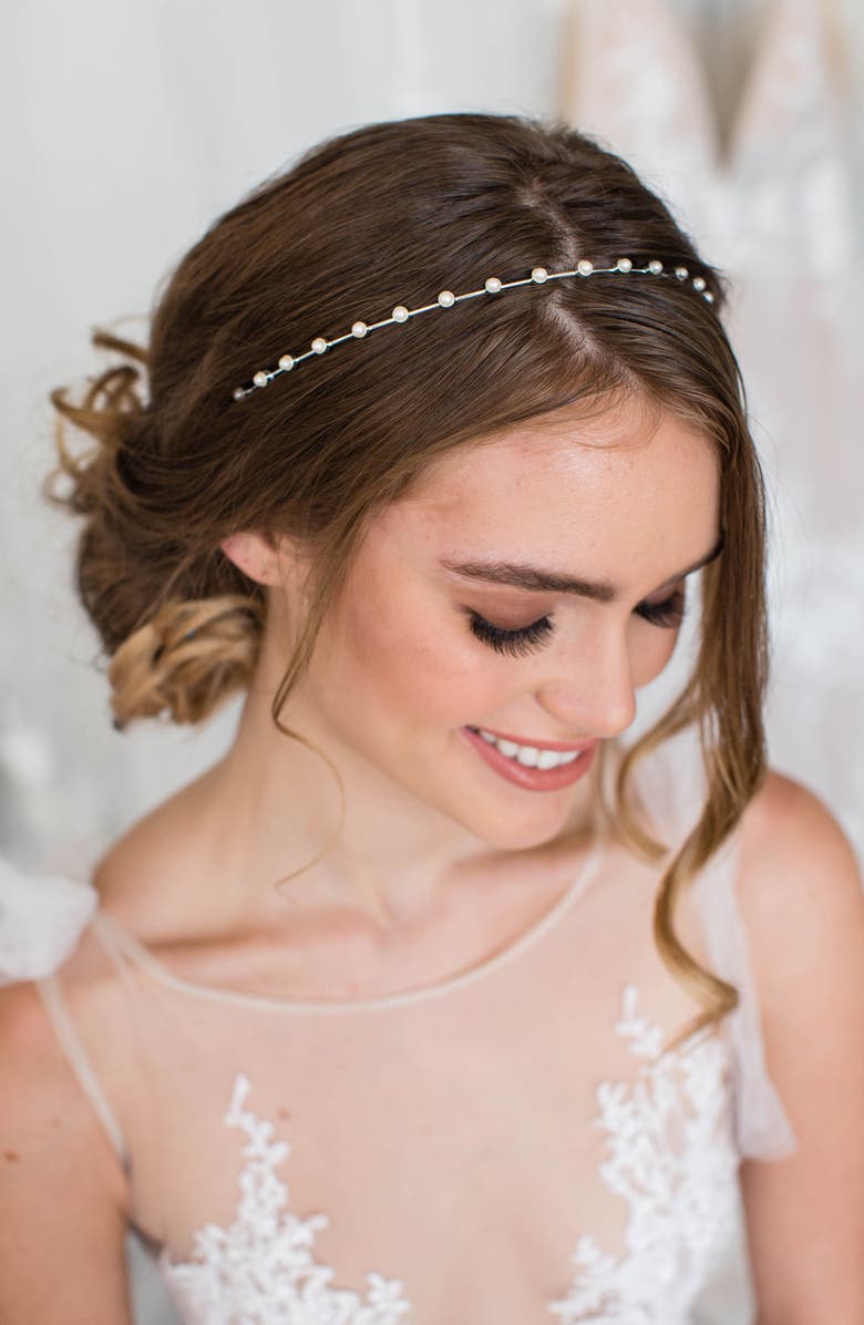 Brides & Hairpins Jayla Imitation Pearl Headband, Alternate, color, Silver