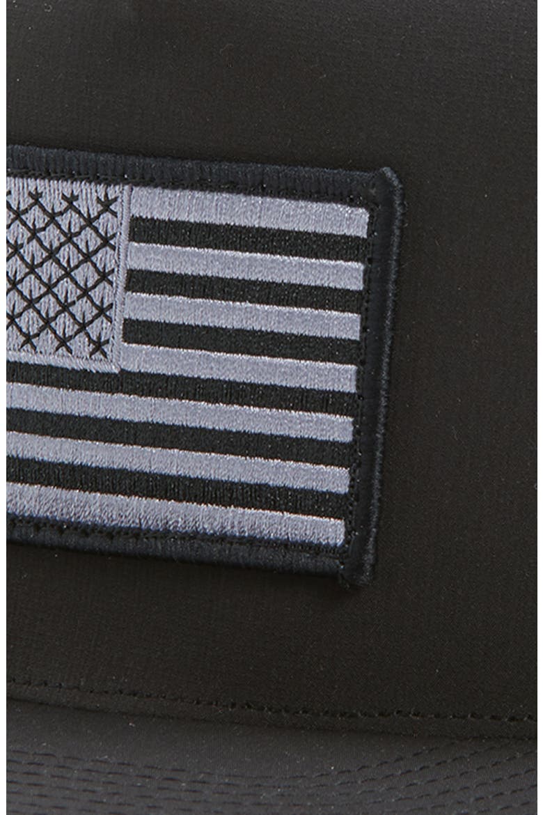 Tech American Flag Trucker Hat, Alternate, color, BLACK