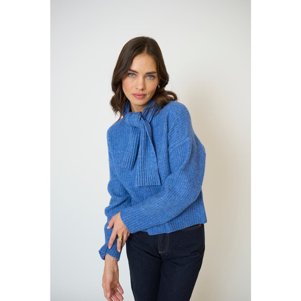 Central Park West Rayna Scarf Neck Waffle Stitch Sweater In Animal Print