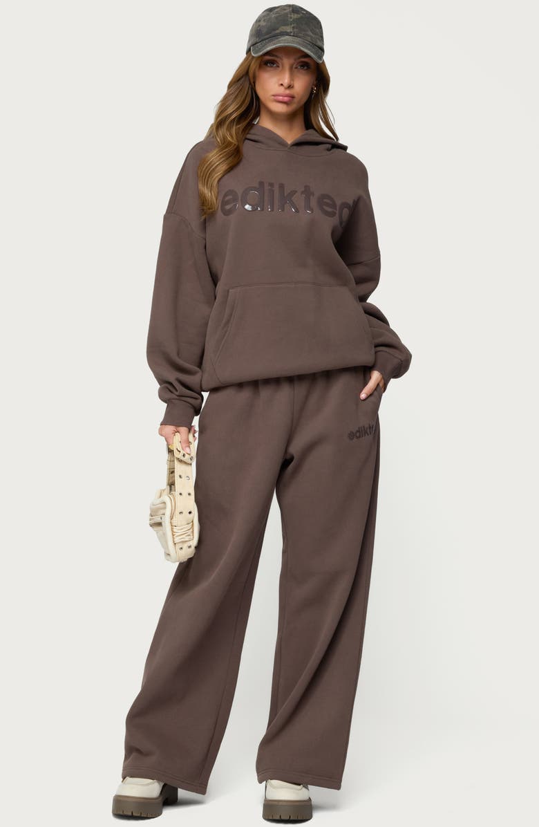 EDIKTED Be Logo Wide Leg Sweatpants, Alternate, color, Brown