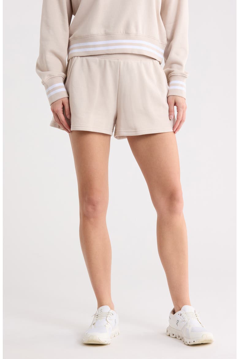 Stripe High Waist French Terry Shorts, Main, color, MIST SAND-WHITE DOVE