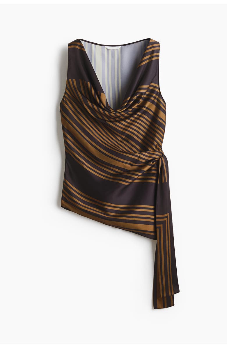 H&M Tie-detail Cowl-neck Top, Main, color, Dark Brown/Patterned