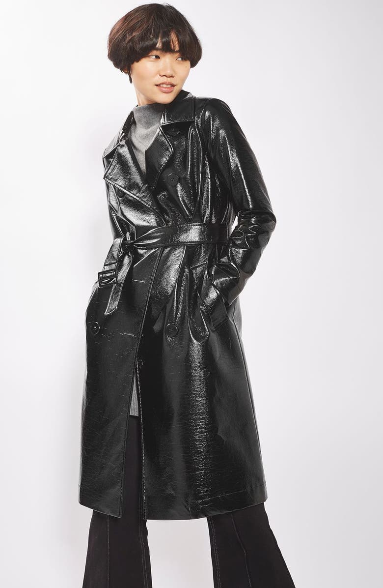 Topshop Vinyl Trench Coat, Alternate, color, 