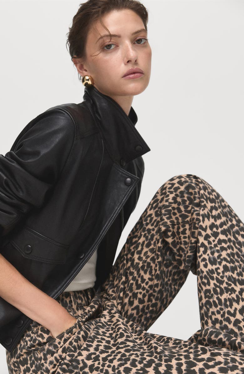 MANGO Leopard Print Straight Leg Jeans, Alternate, color, Brown