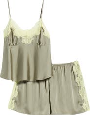 Open Edit Lace Trim Satin Short Pajamas