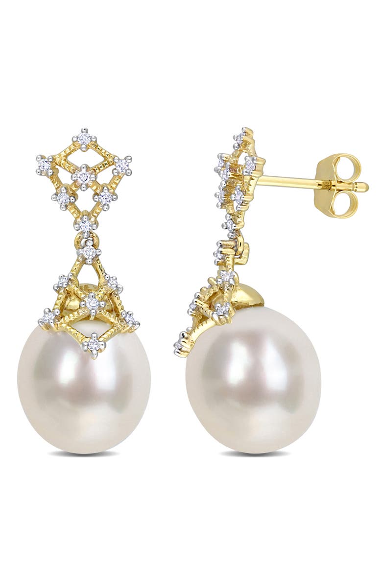 Pearl & Diamond Filigree Drop Earrings 14k, Main, color, Yellow Gold