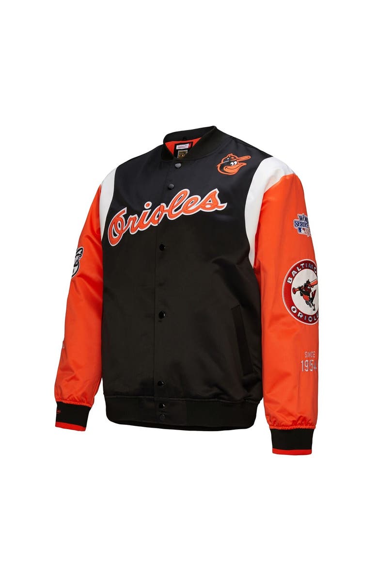 Mitchell & Ness Men's Mitchell & Ness Black/Orange Baltimore Orioles Cooperstown Collection Team Origins Satin Full-Snap Jacket, Alternate, color, Black