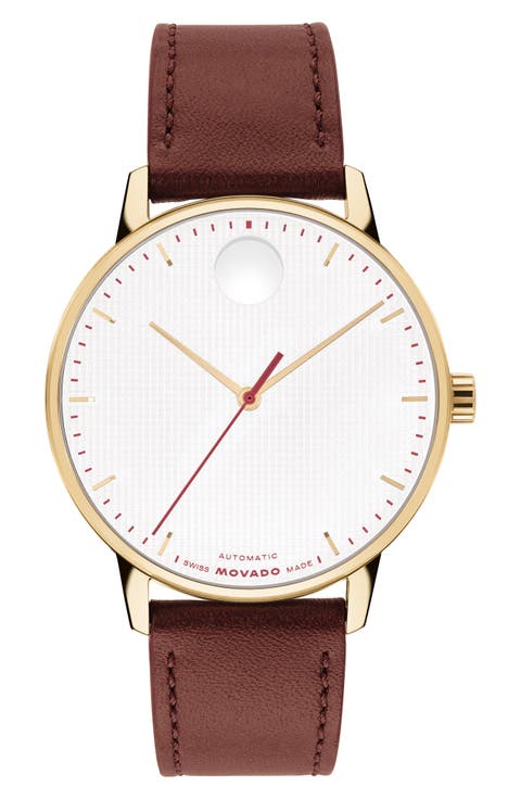Face Automatic Leather Strap Watch, 39mm