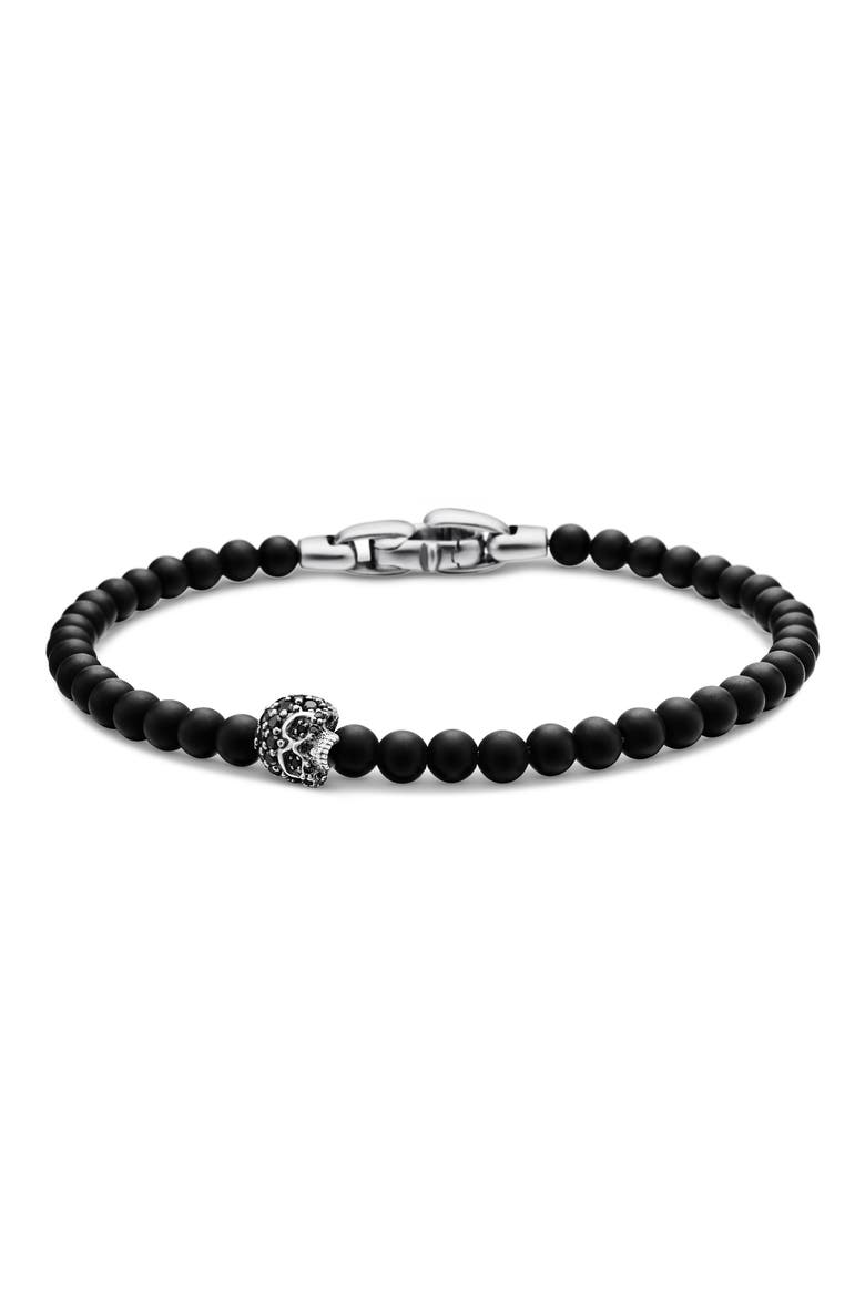 Memento Mori Skull Bracelet in Sterling Silver with Black Onyx and Pavé Black Diamonds, Main, color, STERLING SILVER