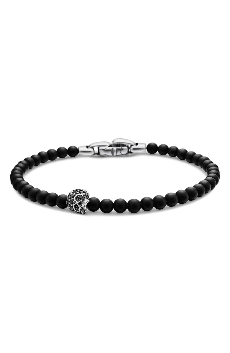 David Yurman Memento Mori Skull Bracelet in Sterling Silver with Black Onyx and Pavé Black Diamonds, Main, color, Sterling Silver