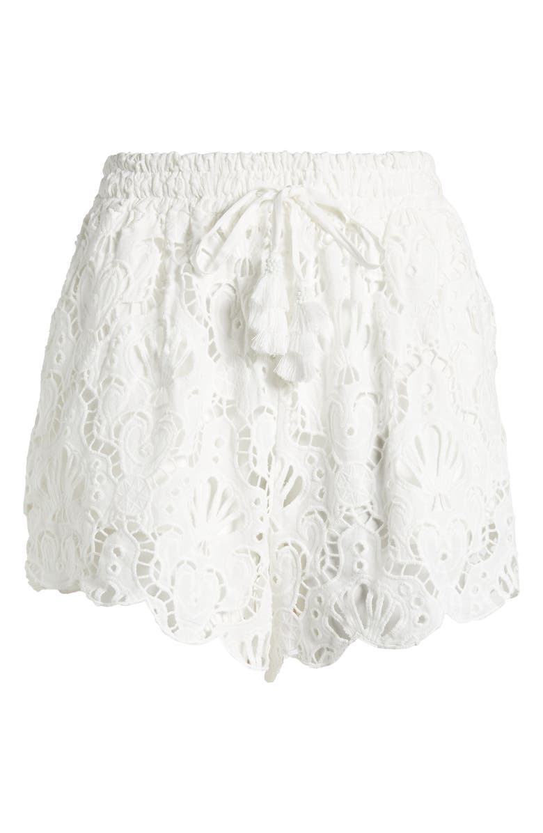 FARM Rio Seashell Embroidered Eyelet Cotton Shorts, Alternate, color, White