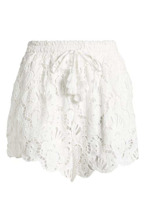 Farm Rio Seashell Embroidered Eyelet Cotton Shorts In White