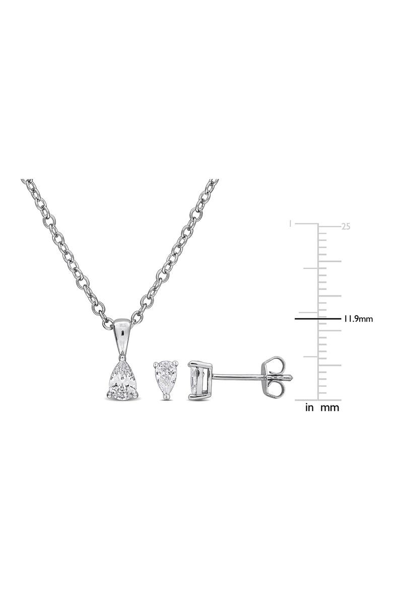 Pear-Cut Cubic Zirconia Stud Earrings & Necklace Set, Alternate, color, WHITE
