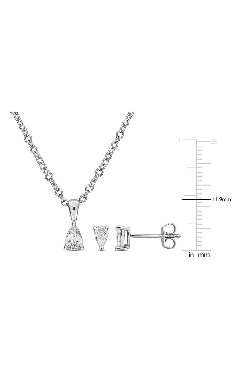 DELMAR Pear-Cut Cubic Zirconia Stud Earrings & Necklace Set, Alternate, color, White