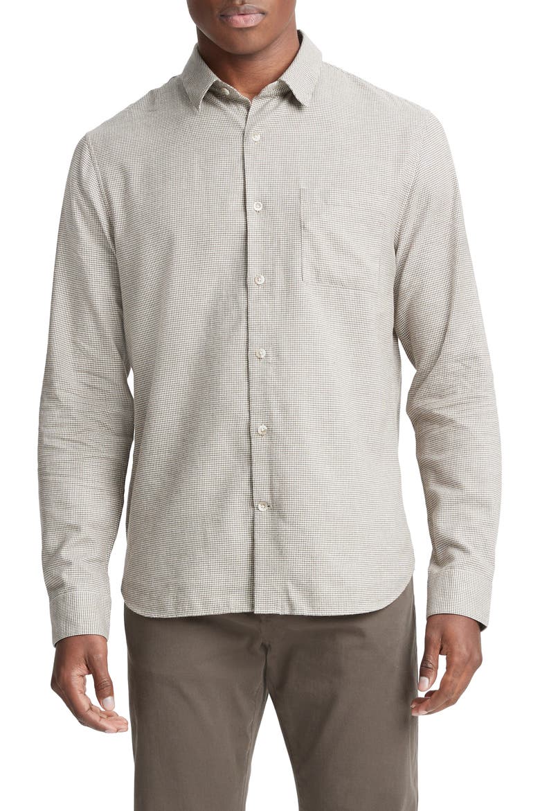 Mendocino Houndstooth Long Sleeve Button-Up Shirt, Main, color, STONE BEACH/ CARRILLO