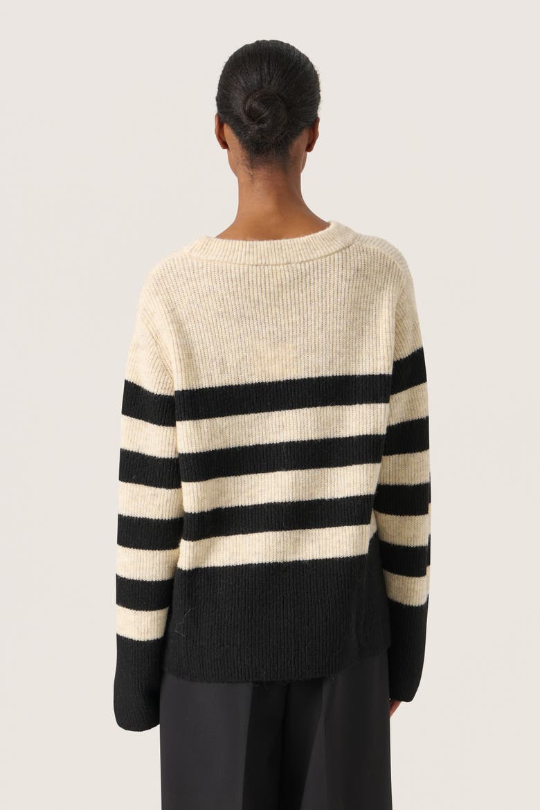 SLSelta Knitted Striped Pullover, Alternate, color, Sandshell w Black stripe