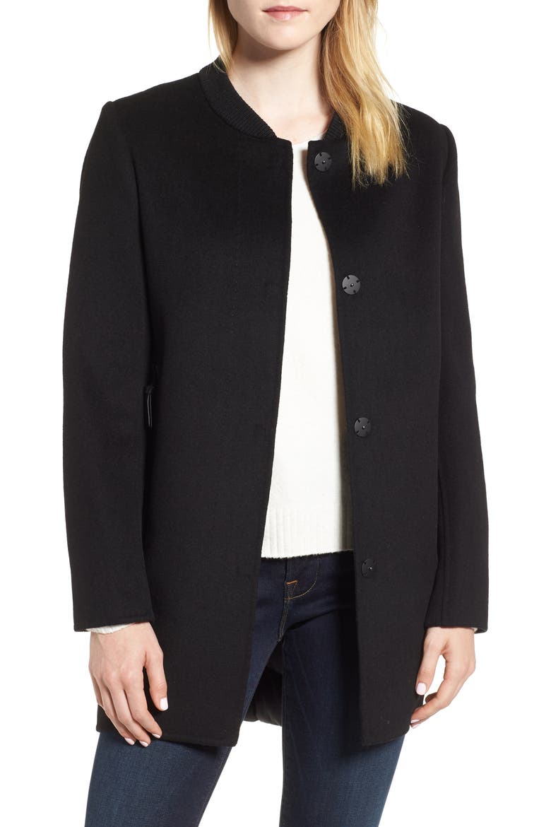 Wool & Quilted Coat, Main, color, BLACK