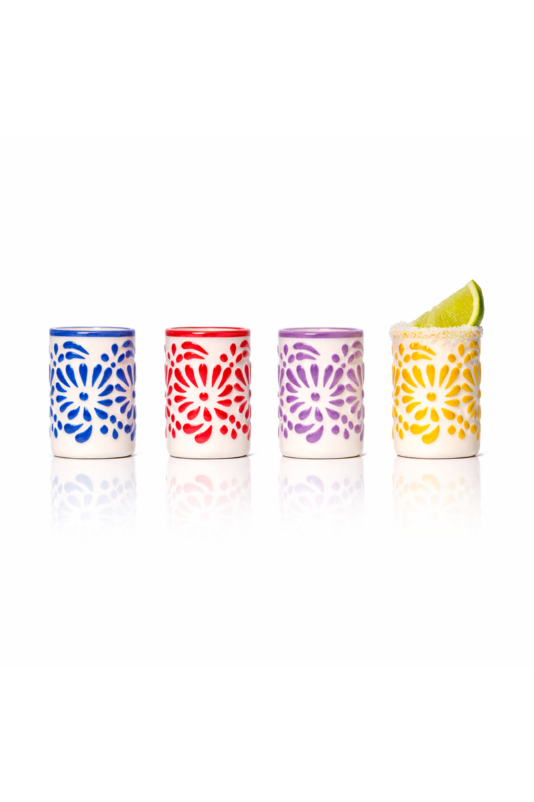 Tiki Blossom Ceramic Shot Glasses - Set of 4, Main, color, Multicolor