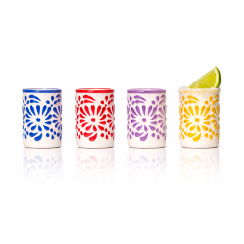 Tiki Blossom Ceramic Shot Glasses - Set of 4