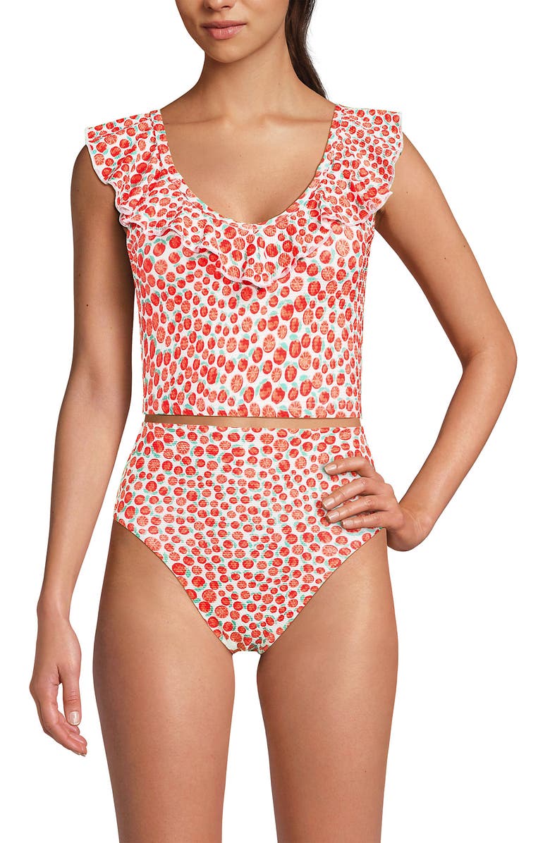 Lands' End Pique Ruffle Tankini Top and High Waisted Bottom Swimsuit Set, Main, color, 