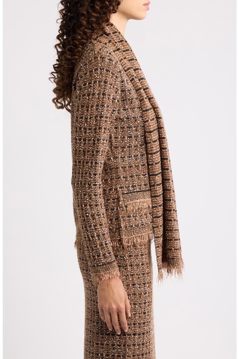 Fay Scarf Detail Cardigan, Alternate, color, TOFFEE/ WHITE