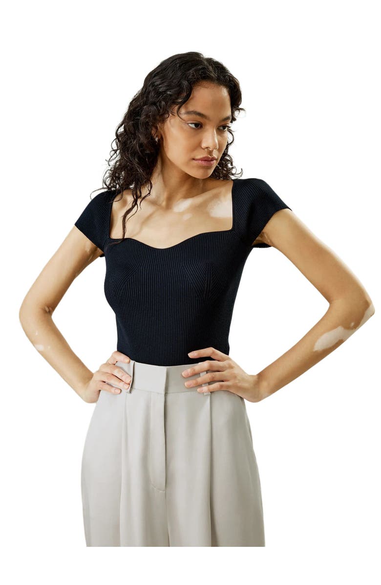 Lilysilk Sweetheart Neck Ribbed Silk Knit Top, Alternate, color, Navy Blue