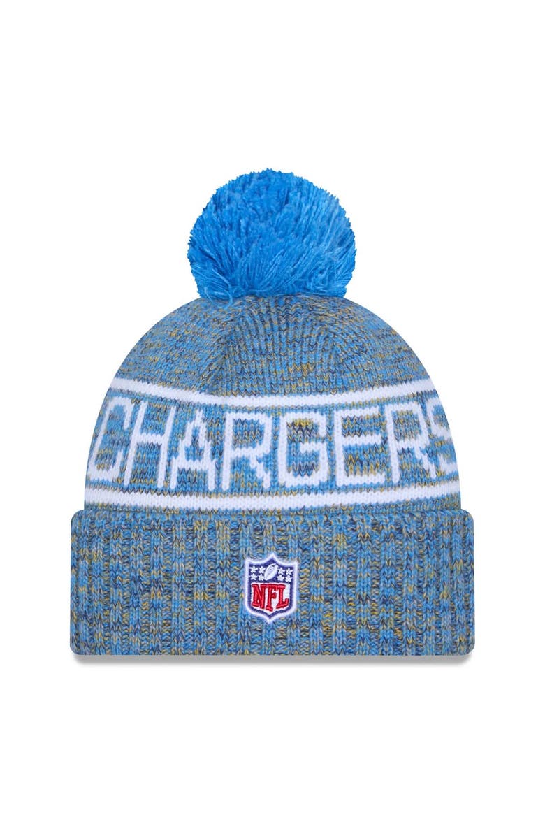 New Era Men's New Era Powder Blue Los Angeles Chargers 2025 Sideline Cold Weather Cuffed Knit Hat with Pom, Alternate, color, Powder Blue