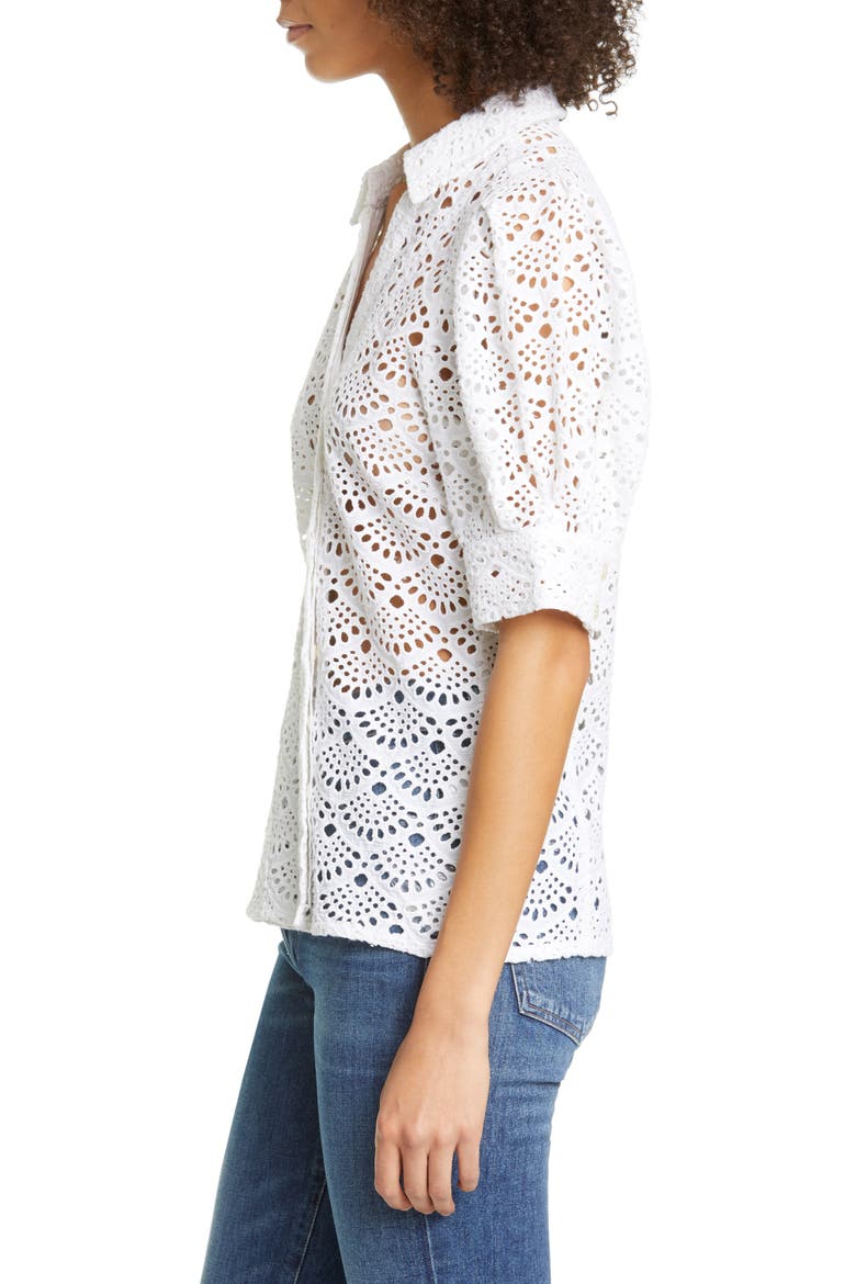Angela Cotton Eyelet Puff Sleeve Blouse, Alternate, color, WHITE
