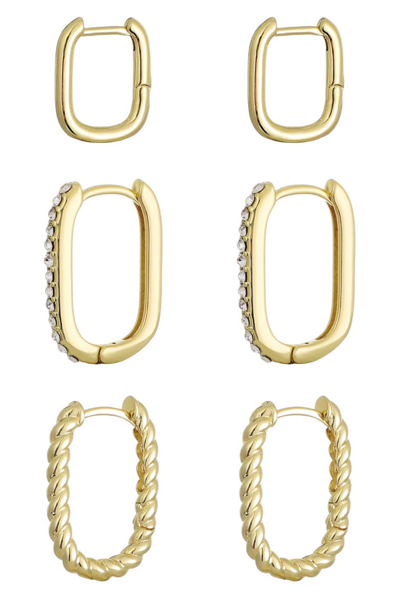 Set of 3 Rectangular Huggie Hoop Earrings, Alternate, color, GOLD