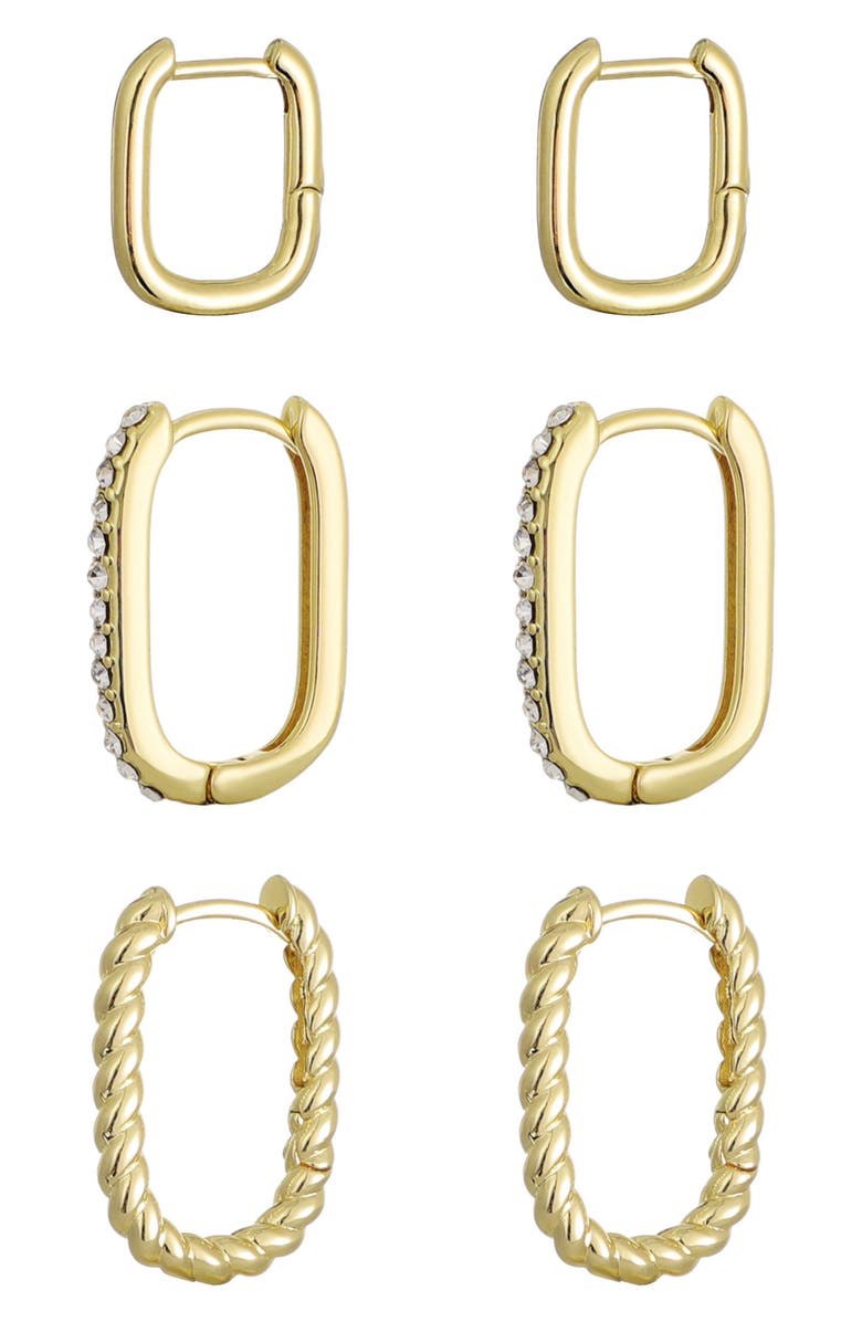 Adornia Set of 3 Rectangular Huggie Hoop Earrings, Alternate, color, Gold